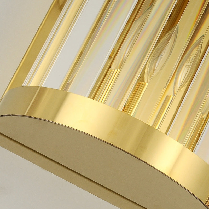 Modern Gold Wall Light Fixture With Clear Crystal Shade Half Cylinder Design 2 Lights