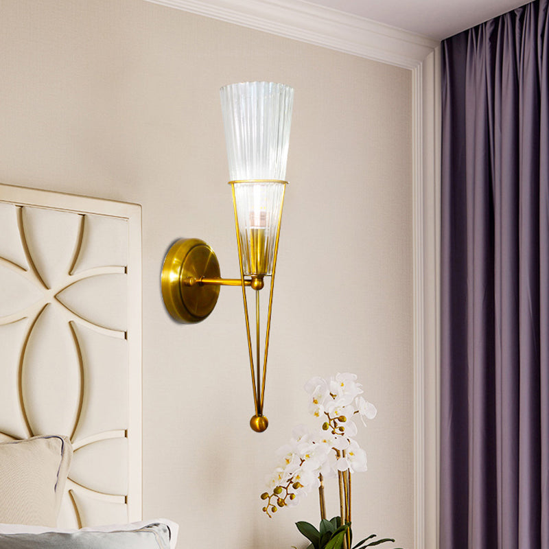 Modern Black/Brass Torch Sconce With Clear Crystal Accent - Elegant 1-Light Wall Lamp