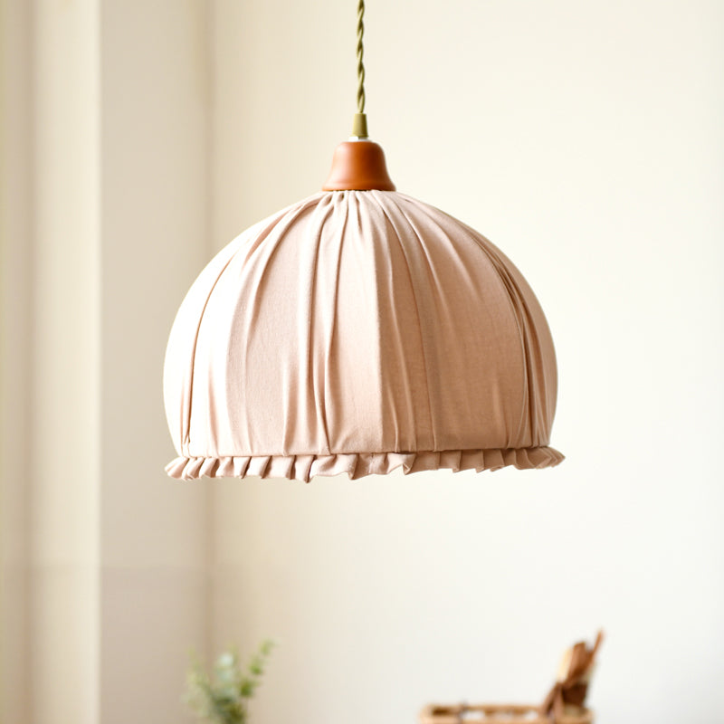 Classic Dome Shape Pink/Orange Fabric Ceiling Pendant - Elegant Single Dining Room Hanging Lamp Pink