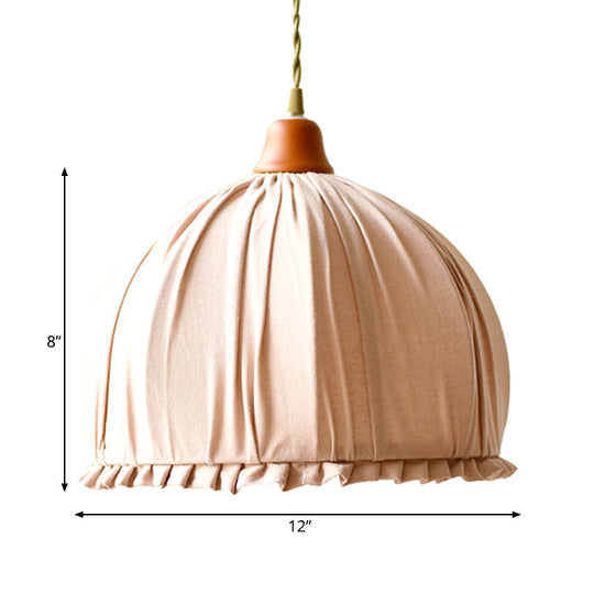 Classic Dome Shape Pink/Orange Fabric Ceiling Pendant - Elegant Single Dining Room Hanging Lamp