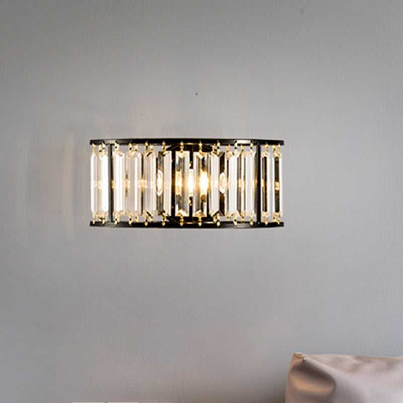 Contemporary Black/Gold Wall Lighting: Clear Crystal Half Cylinder Lamp With 1 Light Black
