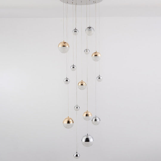 Minimalist 15-Head Silver-Gold Multi Pendant Light With Acrylic Bubble Globes - Stylish Hanging
