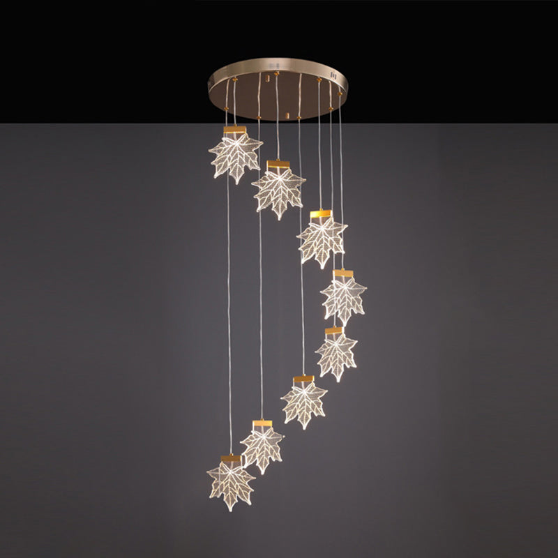 Acrylic Gold Led Pendant Lamp With Maple Leaf Cluster Design For Staircases 8 /