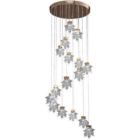 Acrylic Gold Led Pendant Lamp With Maple Leaf Cluster Design For Staircases 16 /
