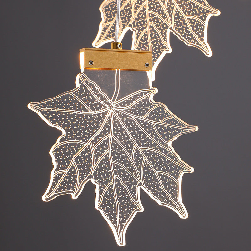 Maple Leaves Pendant LED Suspension Lamp - Simplicity Acrylic Gold Design for Stairs