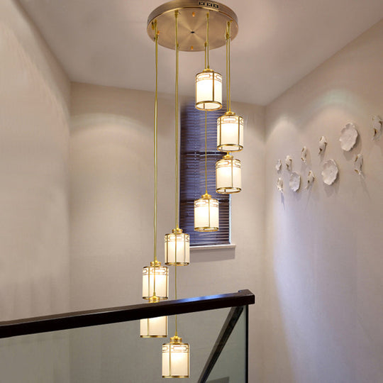 Modern Brass Frosted Glass Pendant Lamp For Duplex House
