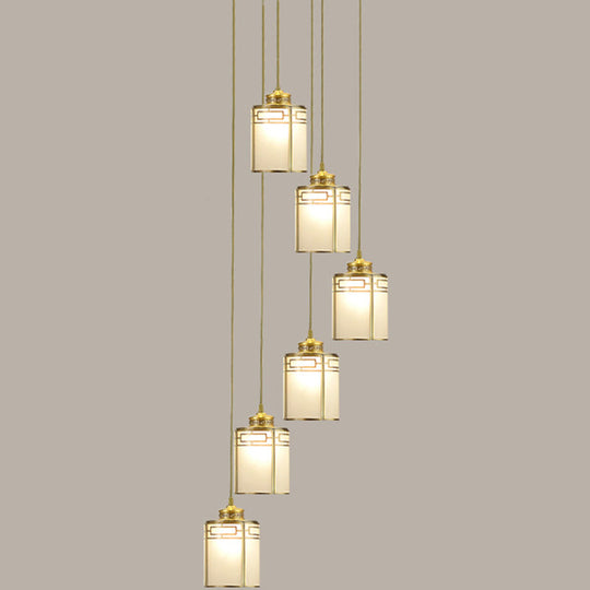 Frosted White Glass Pendant Lamp with Modern Brass Finish - Multiple Hanging Lights for Duplex House