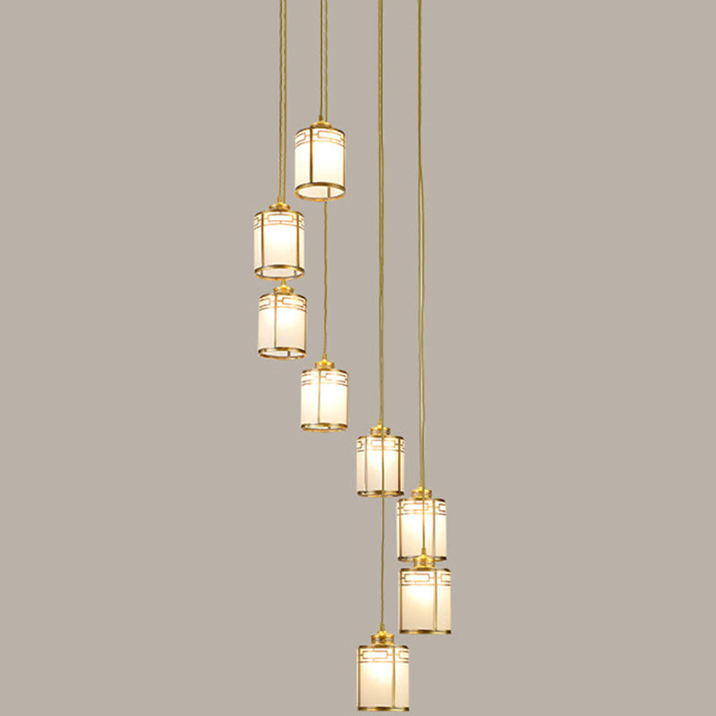 Modern Brass Frosted Glass Pendant Lamp For Duplex House 8 /