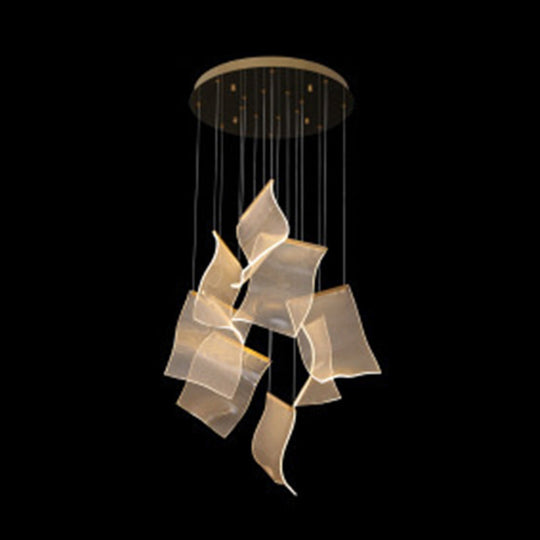 Minimalist Led Brass Finish Ceiling Light With Paper Sheet Design - Multi-Light Pendant Acrylic