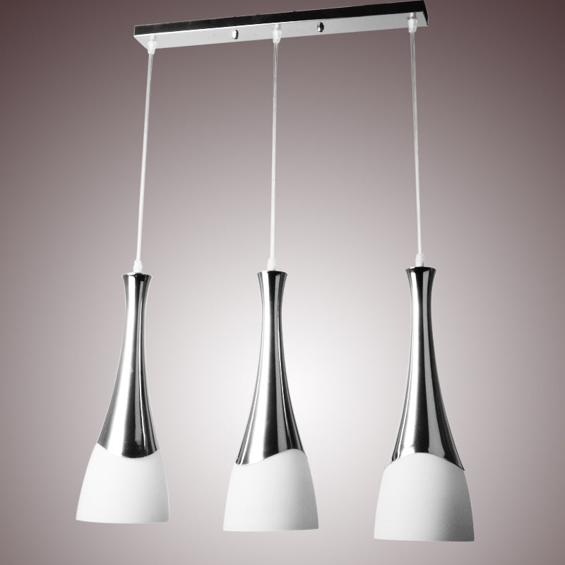 Modern Silver Funnel Shaped Glass Pendant Light Fixture - Multi-Light White Hanging Lamp For Diner 3