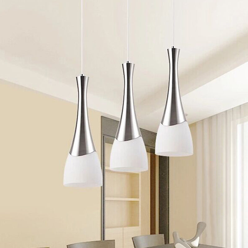 Modern Silver Funnel Shaped Glass Pendant Light Fixture - Multi-Light White Hanging Lamp For Diner
