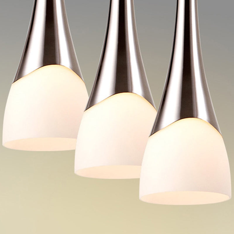 Modern Silver Funnel Shaped Glass Pendant Light Fixture - Multi-Light White Hanging Lamp For Diner