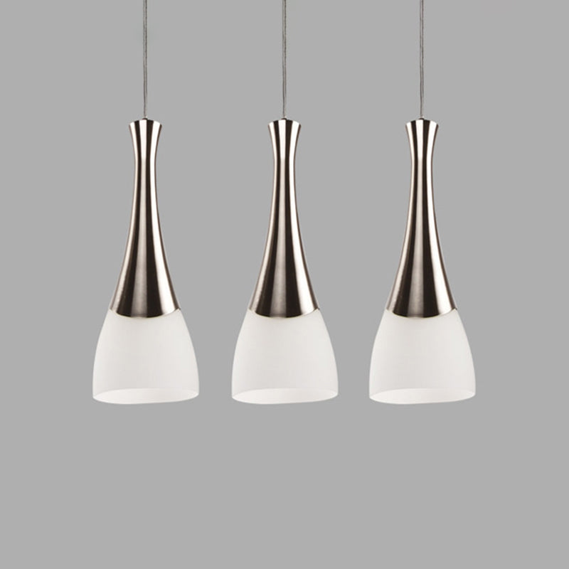 Modern Silver Funnel Shaped Hanging Light Fixture with White Glass Multi Pendant for Diner