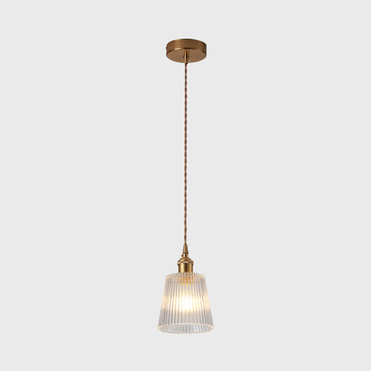 Modern Brass Bedside Pendant Lamp With Clear Glass Shade - Single-Bulb Pendulum Light / Prismatic