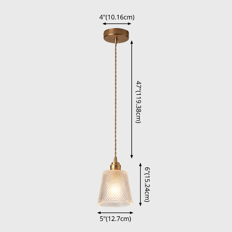 Brass Bedside Pendant Lamp with Clear Glass Shade