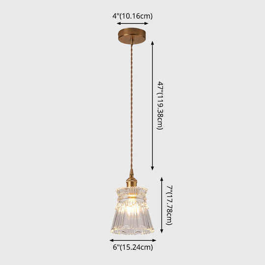 Modern Brass Bedside Pendant Lamp With Clear Glass Shade - Single-Bulb Pendulum Light