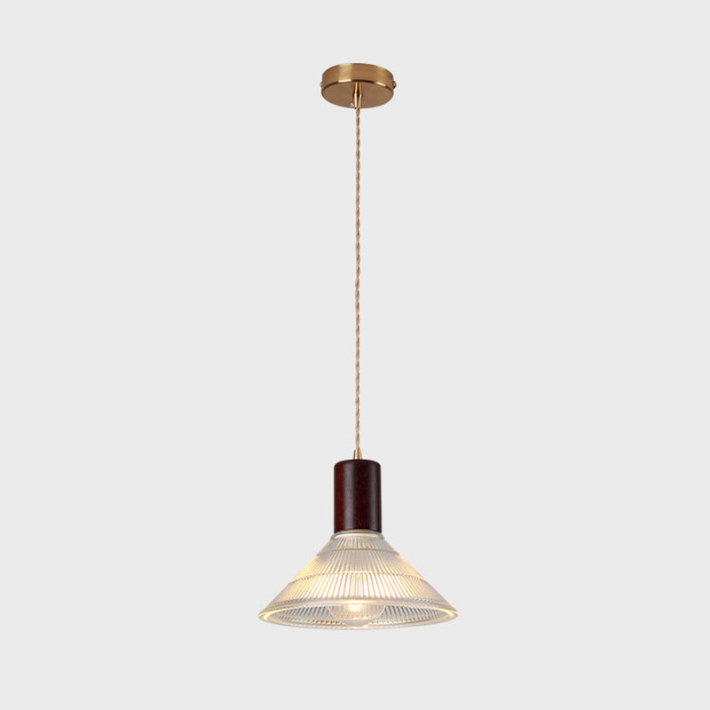 Simple Style Ribbed Glass Pendant Light Fixture For Bedroom Brown / Cone