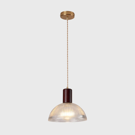Simple Style Ribbed Glass Pendant Light Fixture For Bedroom Brown / Bowl