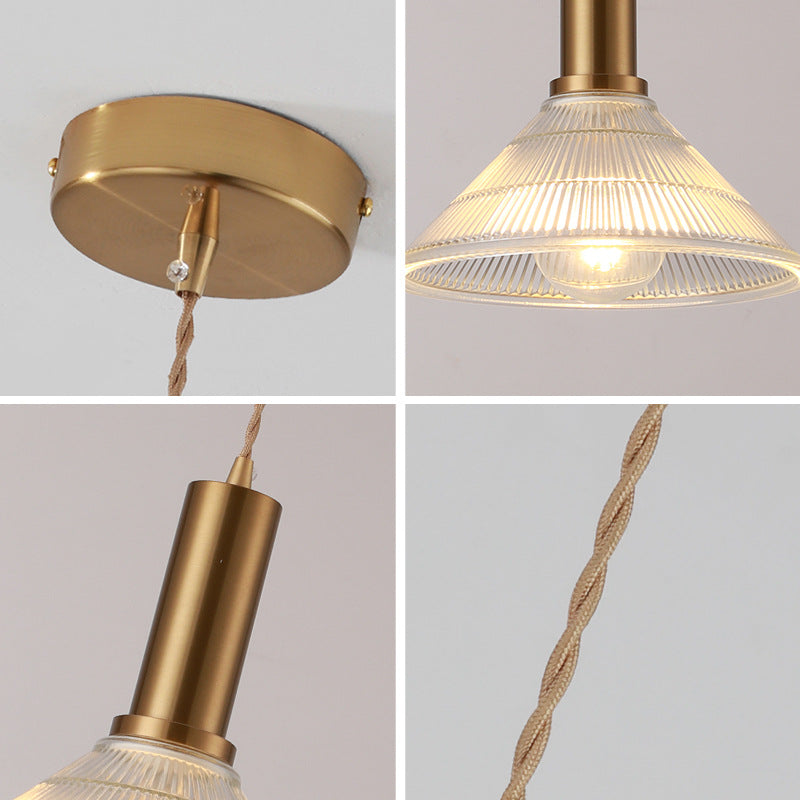 Sleek Single-Bulb Hanging Lamp with Ribbed Glass Shade: Elegant Pendant Light for Bedrooms