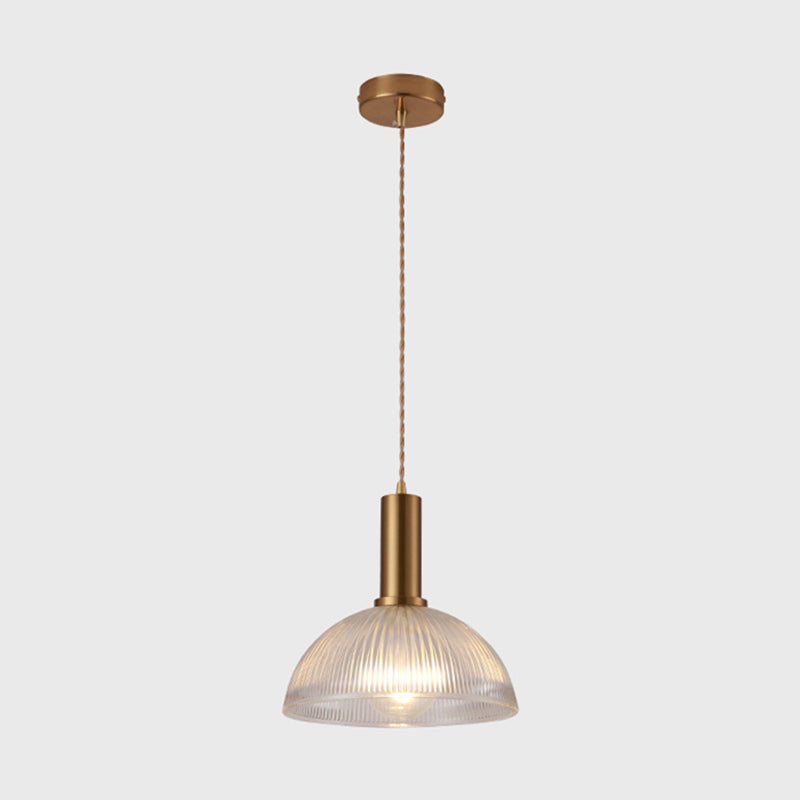 Simple Style Ribbed Glass Pendant Light Fixture For Bedroom Brass / Bowl