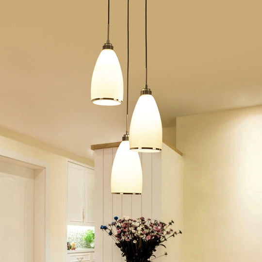 Minimalist 3-Light Satin Opal Glass Cluster Pendant in Chrome - Perfect for Dining Room