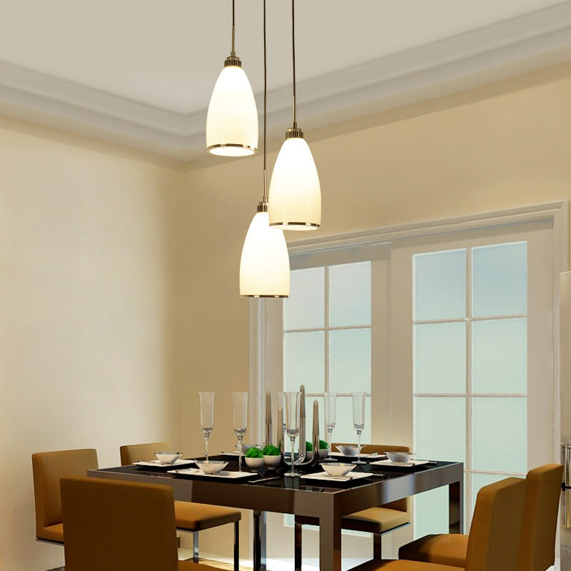 Sleek Satin Opal Glass Cluster Pendant - Minimalist Chrome 3-Light Suspension For Dining Room