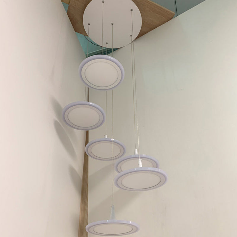 Minimalist White Led Circles Pendant Light For Stairs And Dining Area 6 /