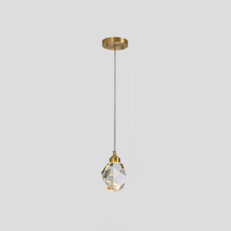 Led Crystal Stone Pendant Light - Simple Single-Light Clear Lamp For Dining Room / Brass