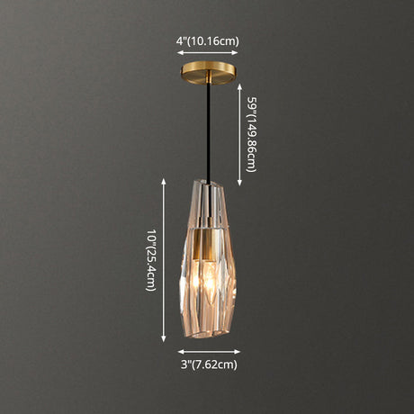 Modern Shaded Crystal Pendant Light - Simplicity Block Design Brass Ceiling Fixture