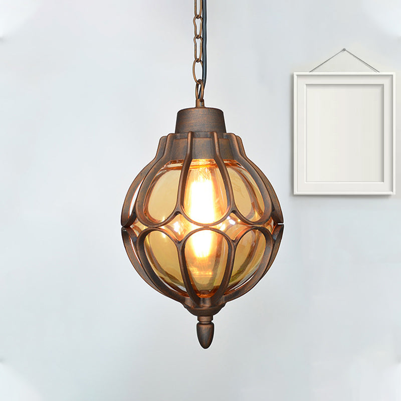 Vintage Amber Glass Orb Pendant Lamp In Black/Bronze/Gold - 1 Light Available 3 Sizes Bronze / 7