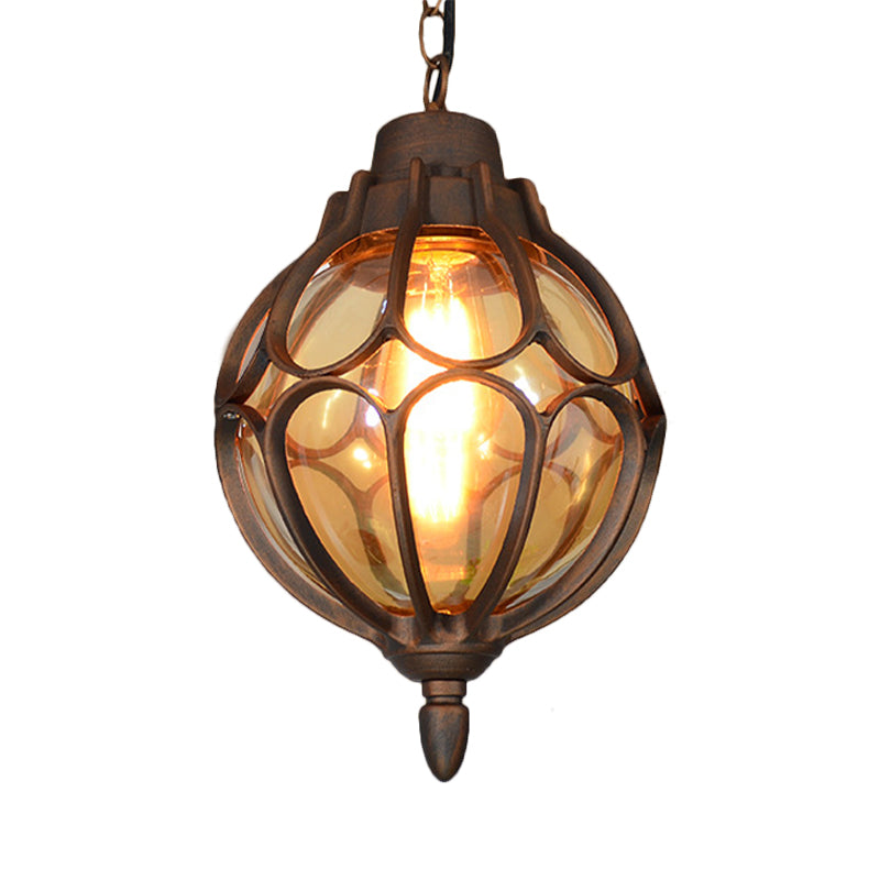 Vintage Amber Glass Orb Pendant Lamp In Black/Bronze/Gold - 1 Light Available 3 Sizes