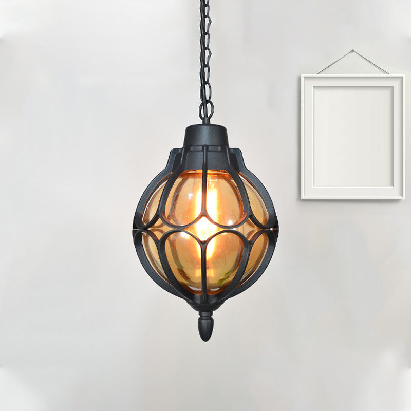Vintage Amber Glass Orb Pendant Lamp In Black/Bronze/Gold - 1 Light Available 3 Sizes Black / 7
