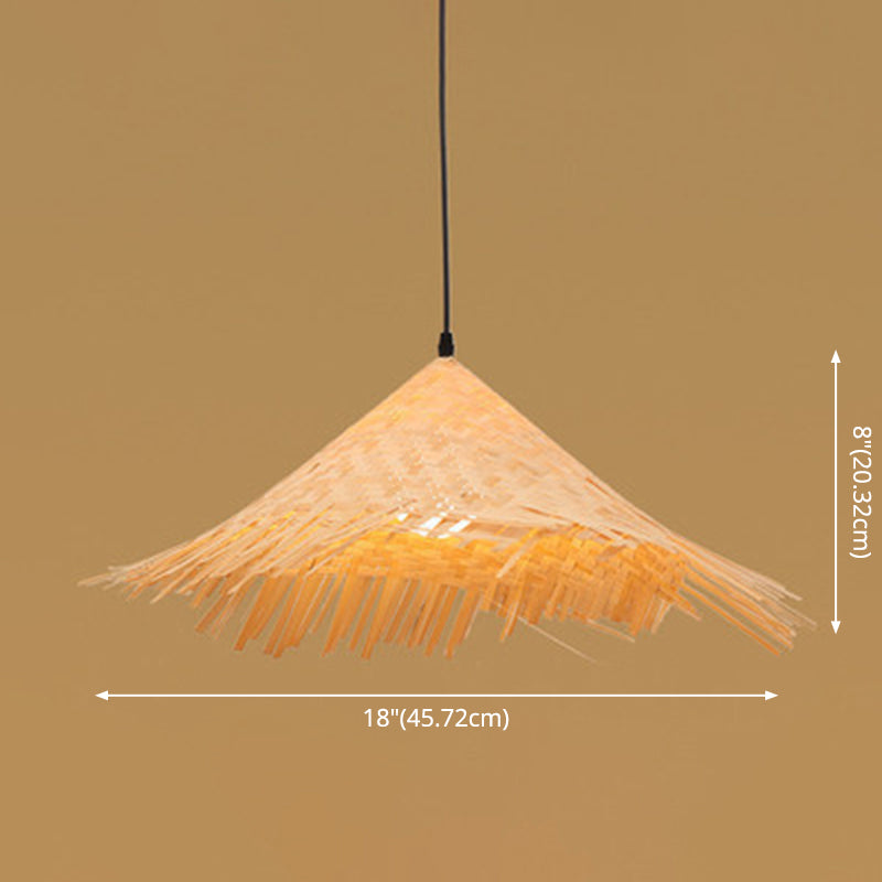 Farmers Hat Pendant: Asian Inspired Bamboo Woven Ceiling Lamp In Wood