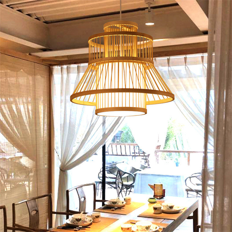 Nordic Bamboo Pendant Light Fixture - Wood Flared Design For Diners