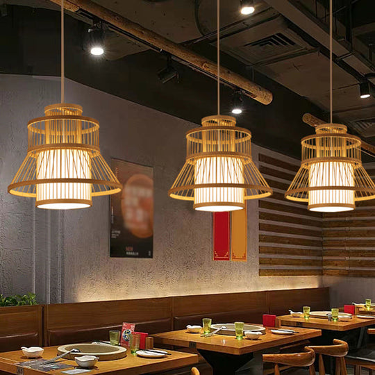 Nordic Bamboo Pendant Light Fixture - Wood Flared Design For Diners