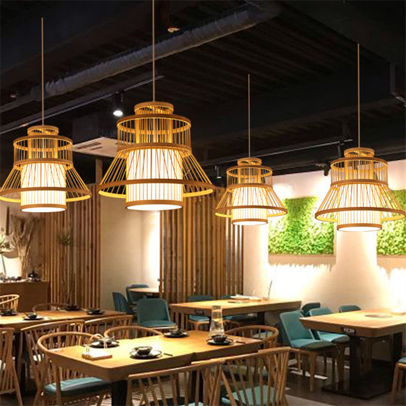 Nordic Bamboo Pendant Light Fixture - Wood Flared Design For Diners