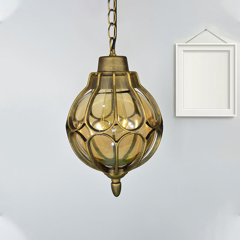 Vintage Amber Glass Orb Pendant Lamp In Black/Bronze/Gold - 1 Light Available 3 Sizes Gold / 7