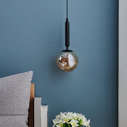 Amber Glass Ball Pendulum Light - Nordic Style LED Hanging Pendant