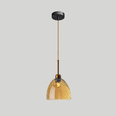 Loft Style Twisted Glass Hanging Lamp - 1 Bulb Dining Room Ceiling Light Fixture Amber / Bell