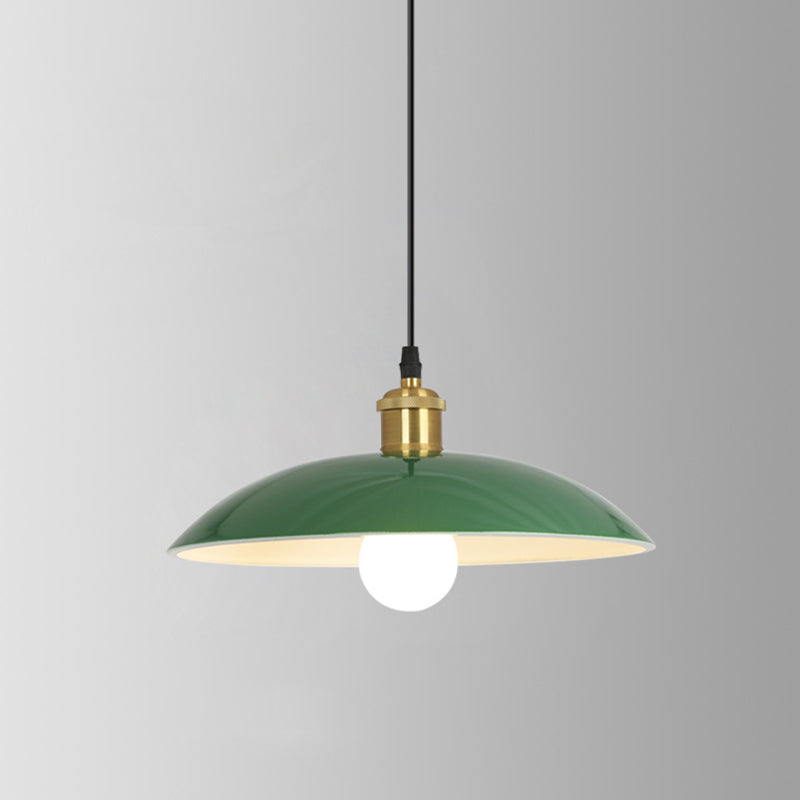 Retro Enamel Green Metal Suspension Lamp For Cafe - 1-Light Hanging Fixture / Dome
