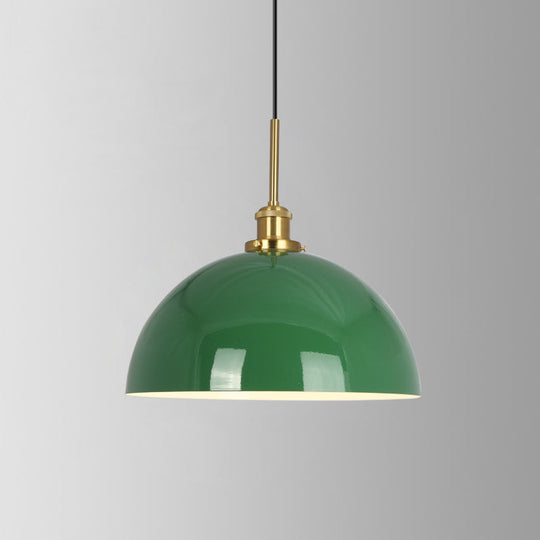 Retro Enamel Green Metal Suspension Lamp For Cafe - 1-Light Hanging Fixture / Semicircle
