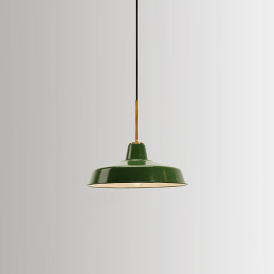 Retro Enamel Green Metal Suspension Lamp For Cafe - 1-Light Hanging Fixture / Barn
