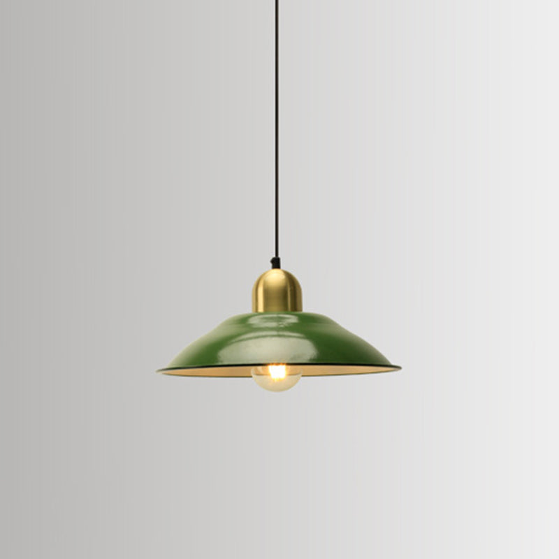 Retro Enamel Green Metal Suspension Lamp For Cafe - 1-Light Hanging Fixture / Saucer