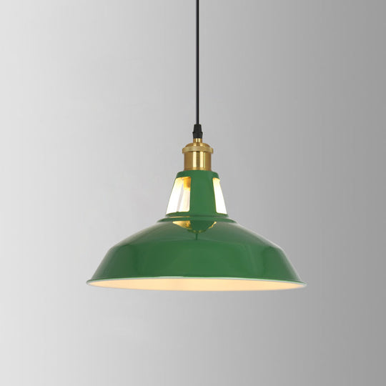 Retro Enamel Green Metal Suspension Lamp For Cafe - 1-Light Hanging Fixture / Cone