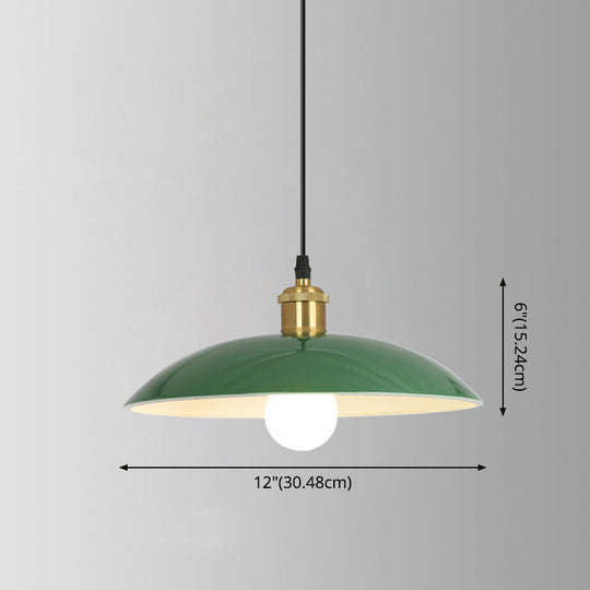 Retro Enamel Green Metal Suspension Lamp For Cafe - 1-Light Hanging Fixture