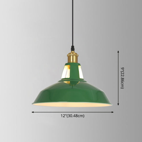 Retro Enamel Green Metal Suspension Lamp For Cafe - 1-Light Hanging Fixture
