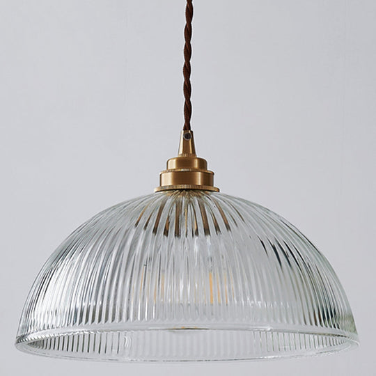 Ribbed Glass Bowl Shaped Shaded Pendant Light For Dining Room Clear / 12 Lighting