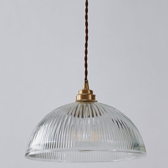 Ribbed Glass Bowl Shaped Shaded Pendant Light for Dining room