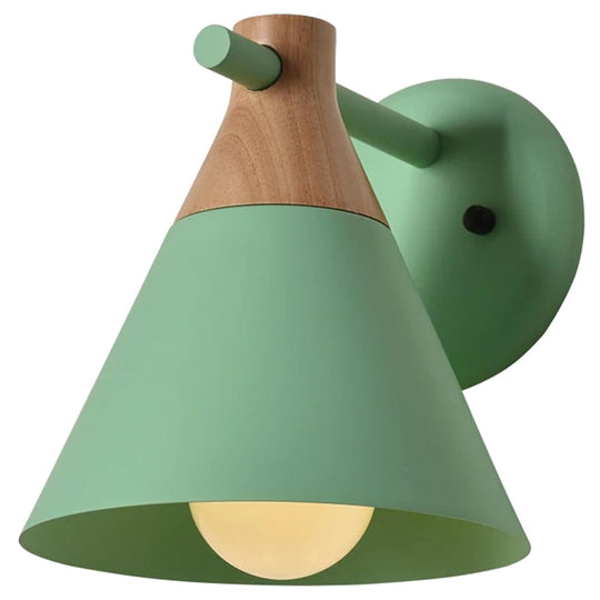Solid Wood Nordic Macaroon Sconce Light Fixture With Metal Wall Arm Green