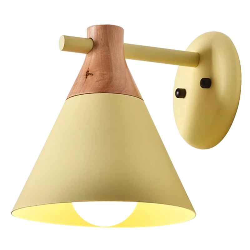 Solid Wood Nordic Macaroon Sconce Light Fixture With Metal Wall Arm Yellow